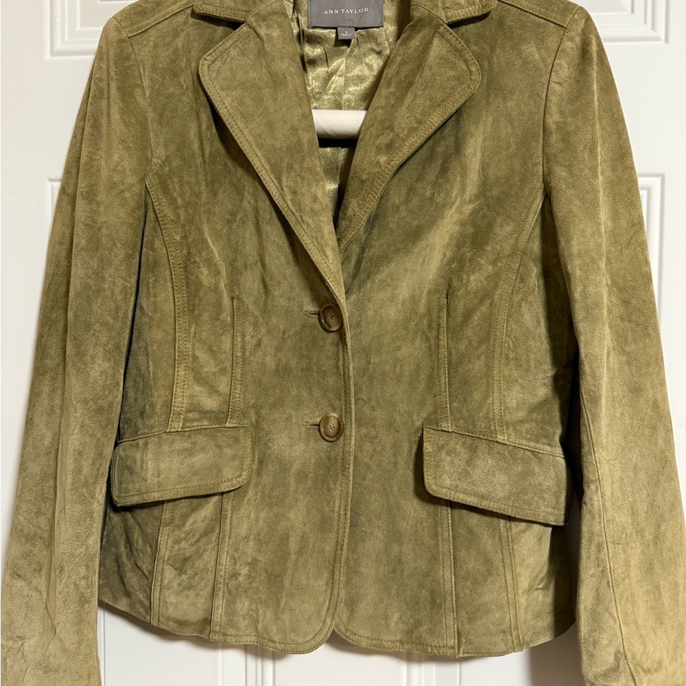 Ann Taylor Olive Green Suede Blazer Jacket